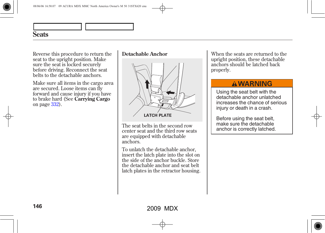 Seats, 2009 mdx | Acura 2009 MDX - Owner's Manual User Manual | Page 150 / 489