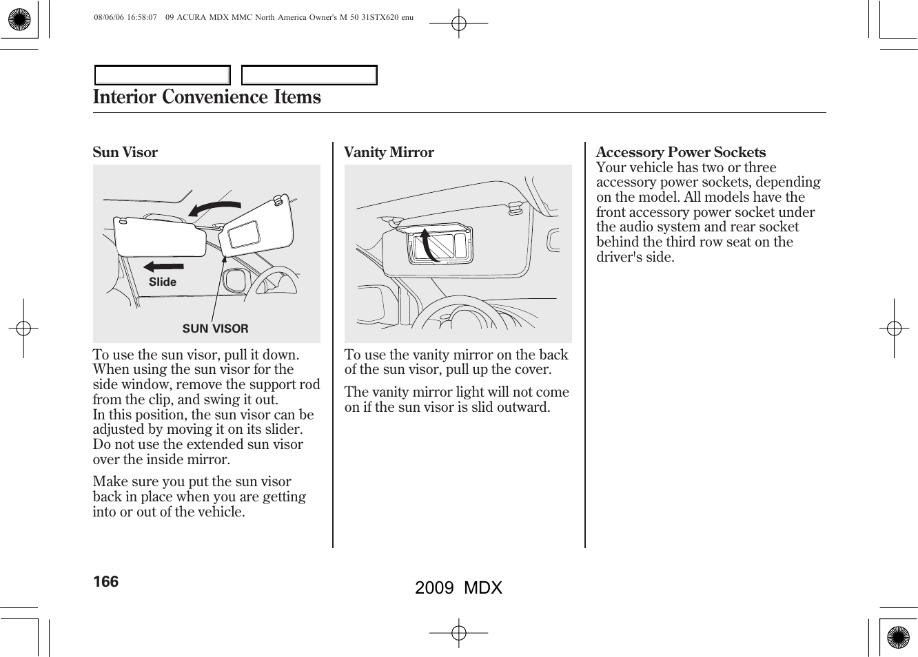 Interior convenience items, 2009 mdx | Acura 2009 MDX - Owner's Manual User Manual | Page 170 / 489