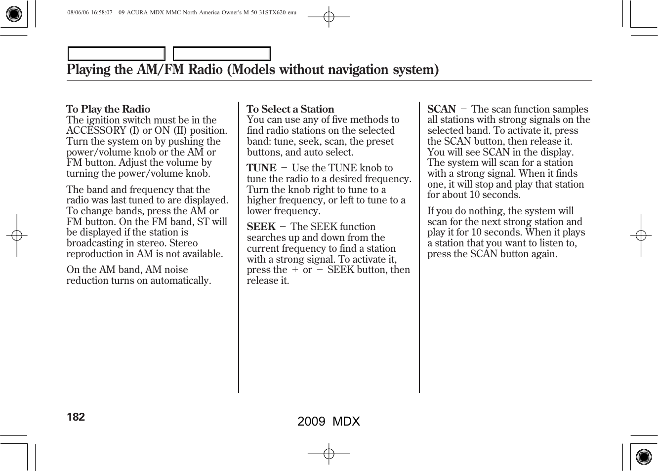 2009 mdx | Acura 2009 MDX - Owner's Manual User Manual | Page 186 / 489