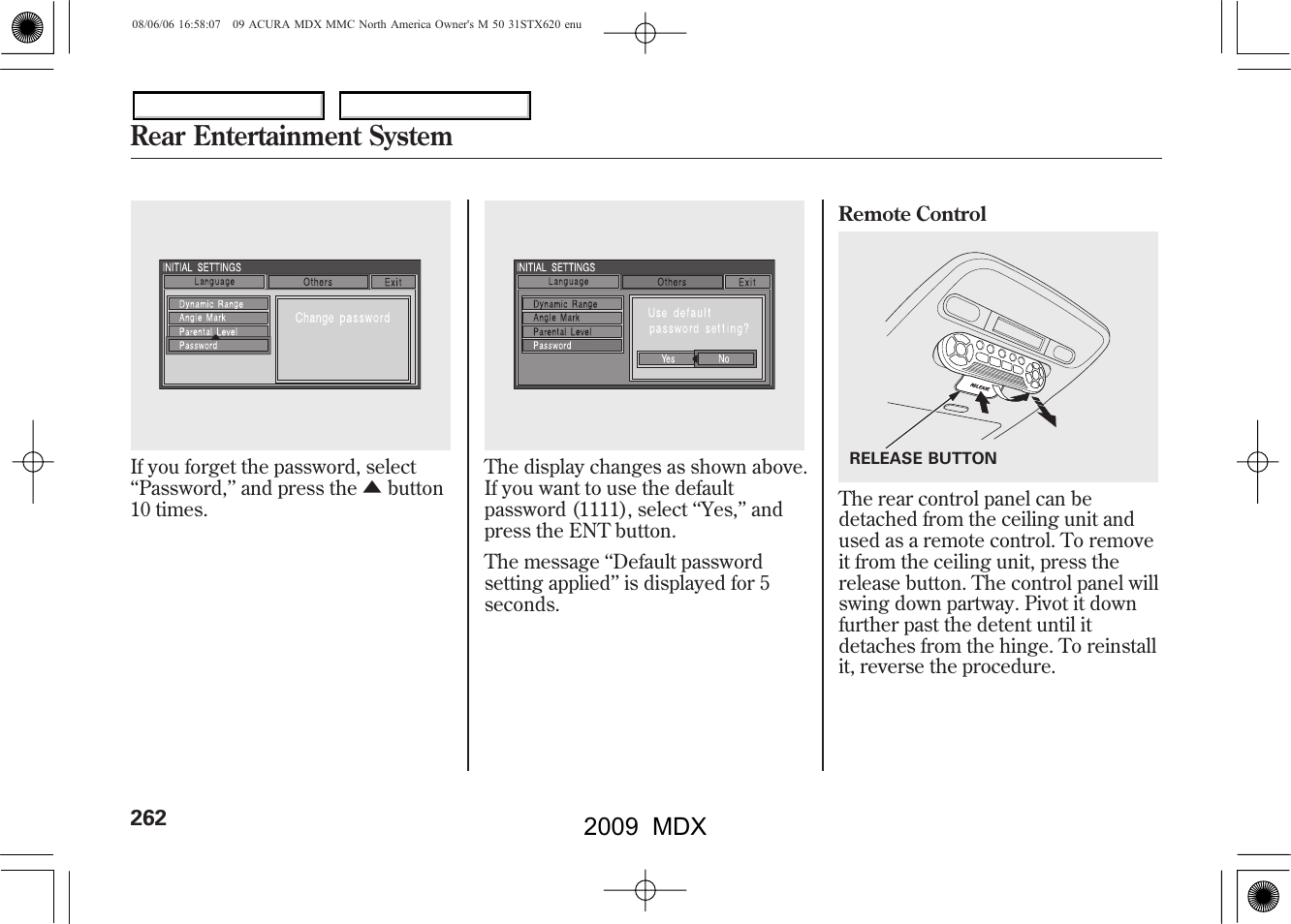 Rear entertainment system, 2009 mdx | Acura 2009 MDX - Owner's Manual User Manual | Page 266 / 489