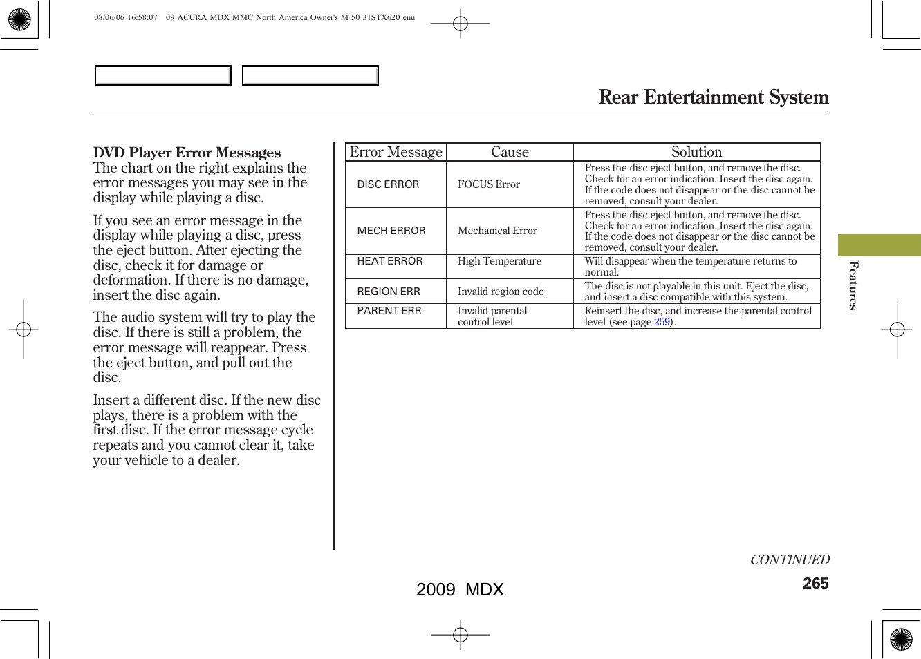 Rear entertainment system, 2009 mdx | Acura 2009 MDX - Owner's Manual User Manual | Page 269 / 489