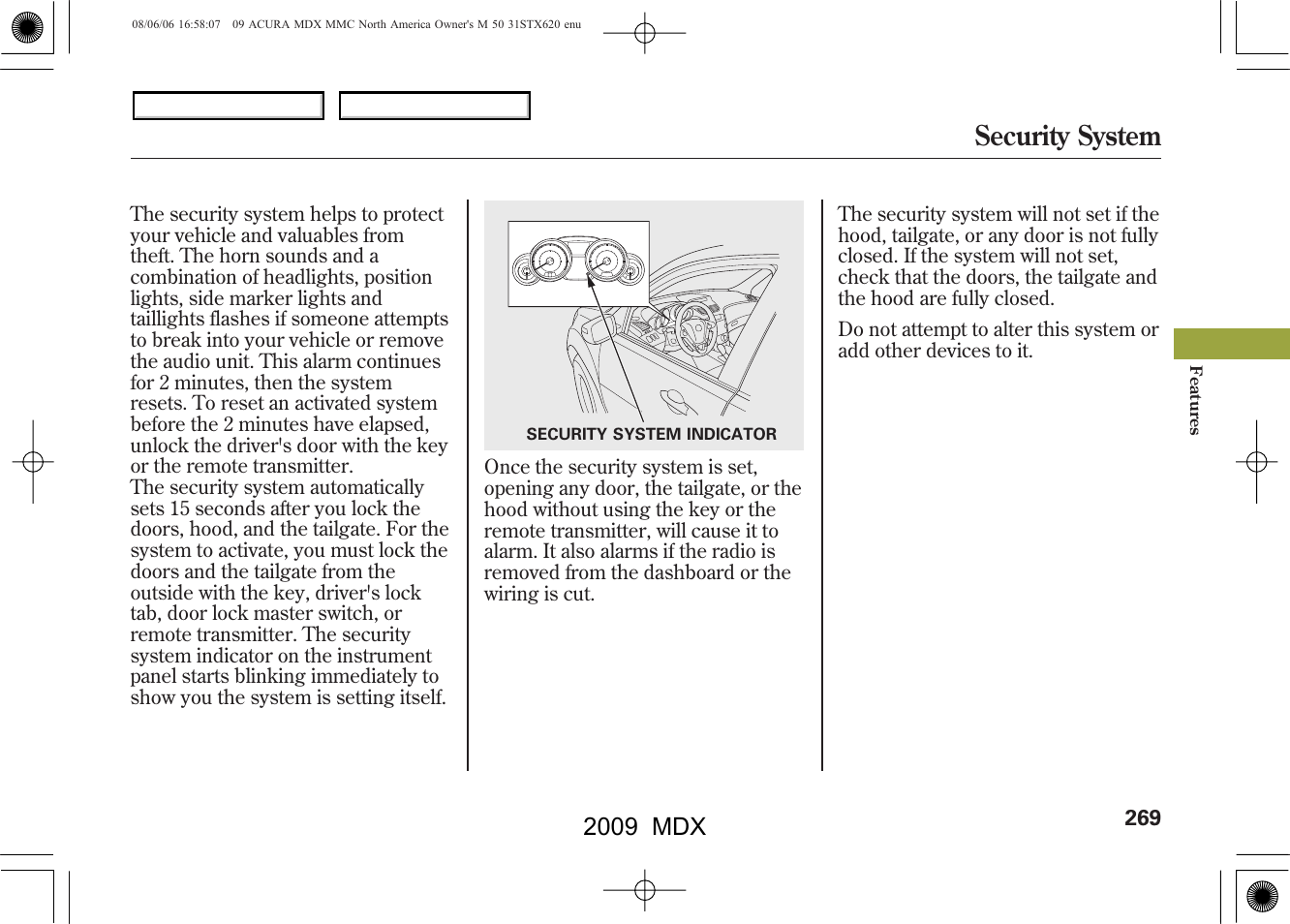 Security system, 2009 mdx | Acura 2009 MDX - Owner's Manual User Manual | Page 273 / 489