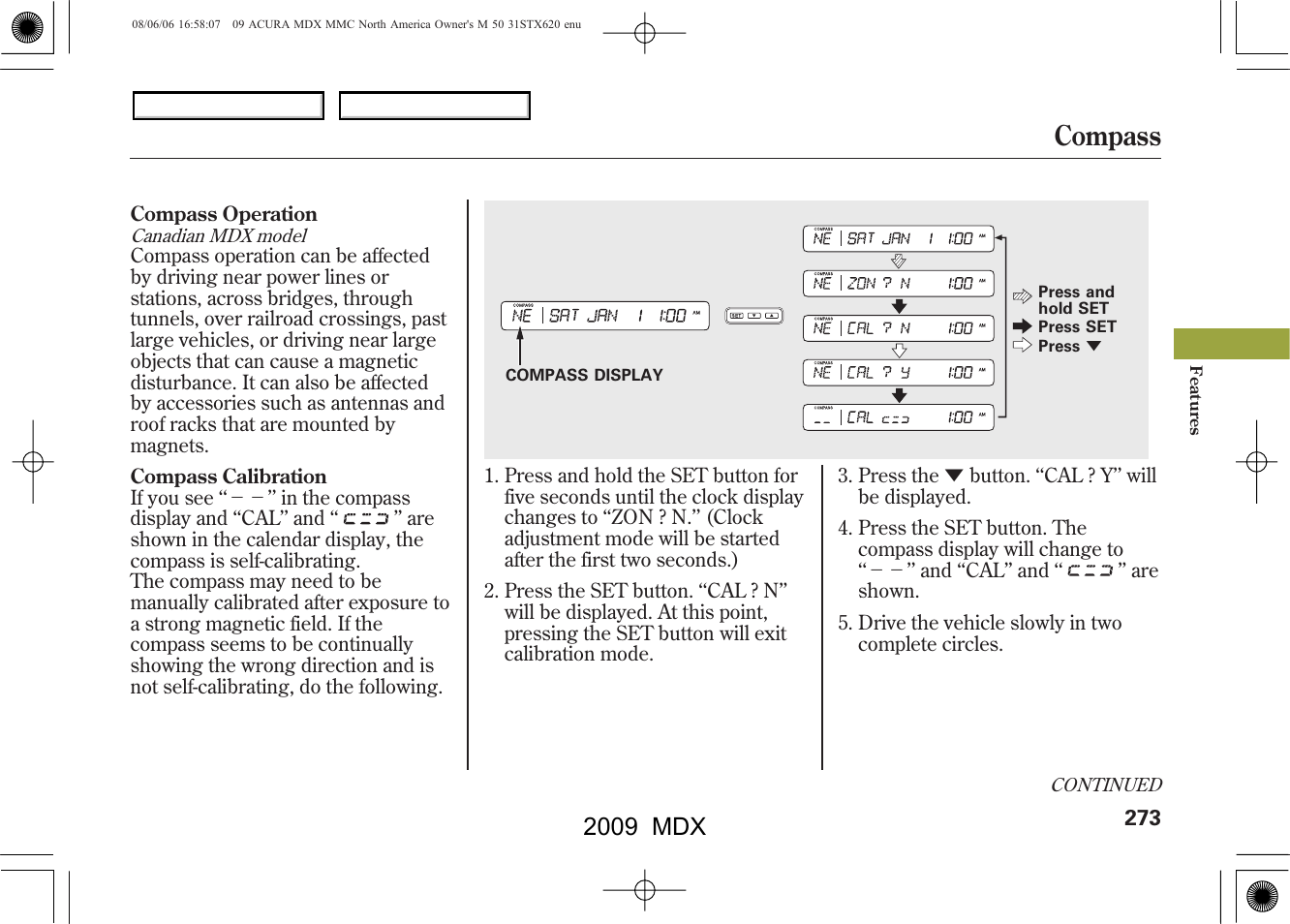 Compass, 2009 mdx | Acura 2009 MDX - Owner's Manual User Manual | Page 277 / 489