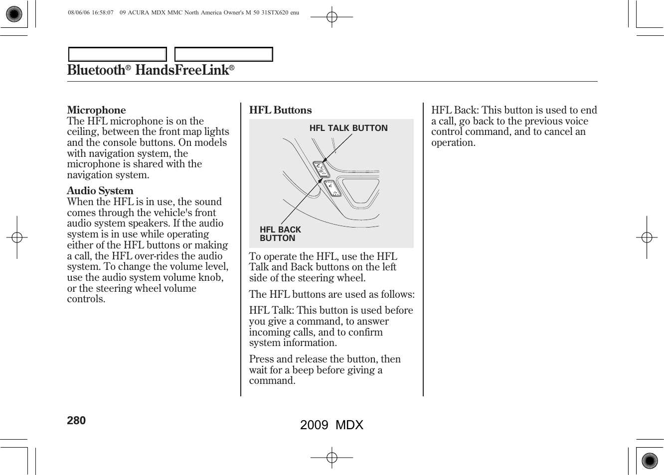 Bluetooth, Handsfreelink, 2009 mdx | Acura 2009 MDX - Owner's Manual User Manual | Page 284 / 489