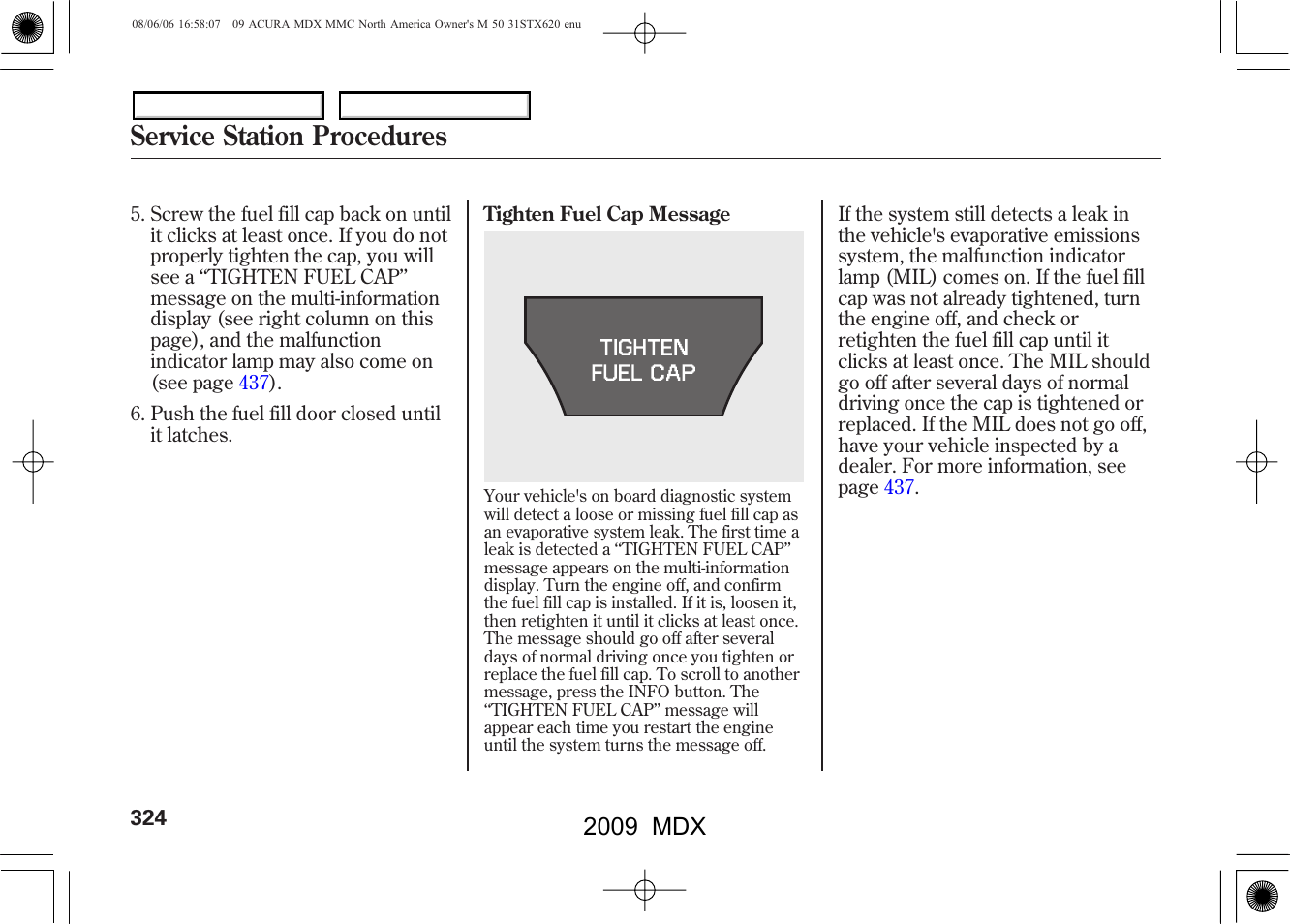 Service station procedures, 2009 mdx | Acura 2009 MDX - Owner's Manual User Manual | Page 328 / 489