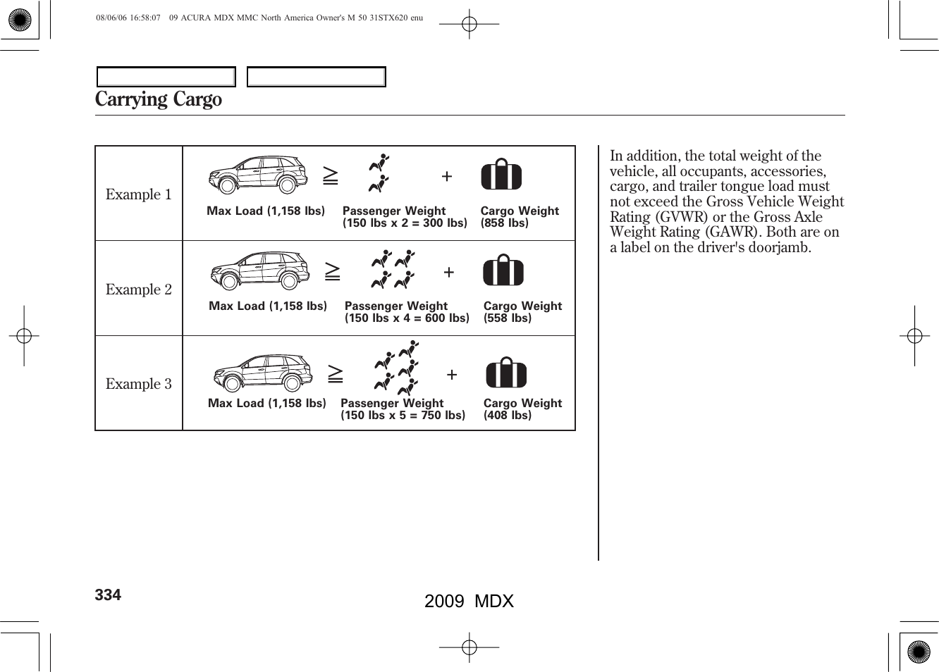 Carrying cargo, 2009 mdx | Acura 2009 MDX - Owner's Manual User Manual | Page 338 / 489