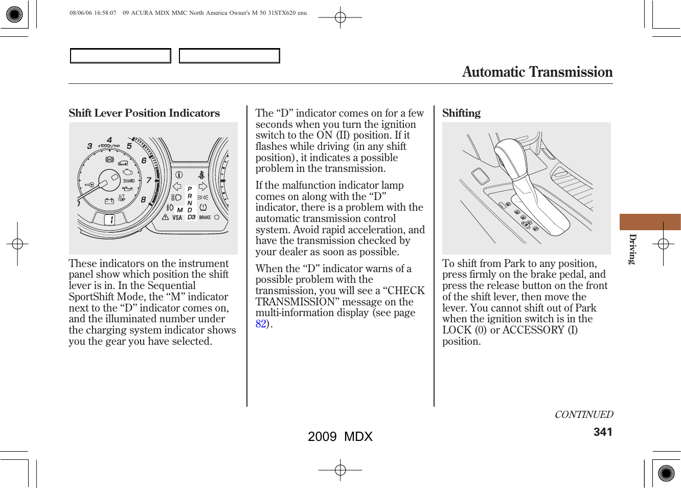 Automatic transmission, 2009 mdx | Acura 2009 MDX - Owner's Manual User Manual | Page 345 / 489