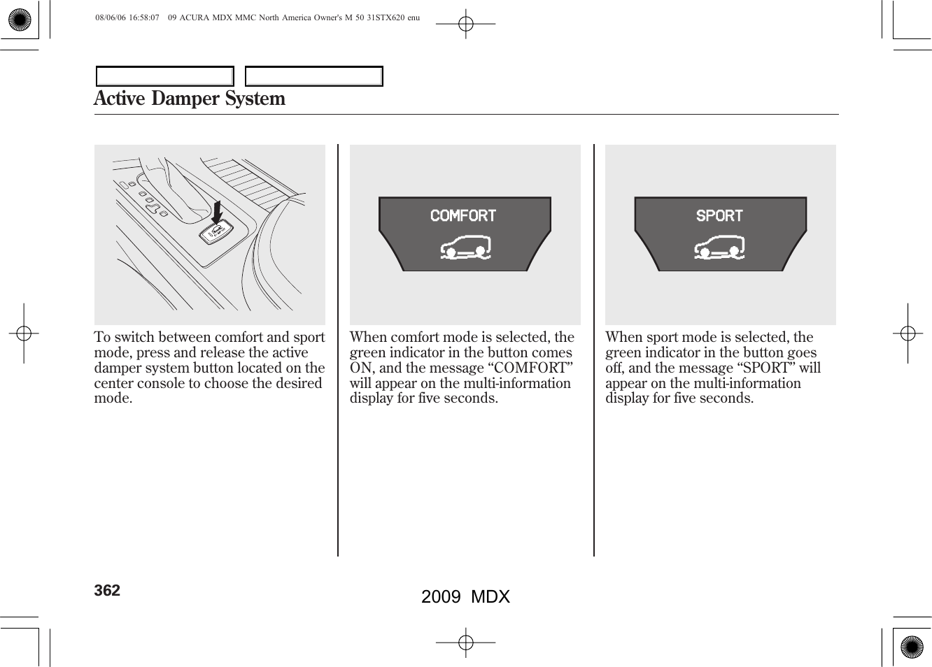 Active damper system, 2009 mdx | Acura 2009 MDX - Owner's Manual User Manual | Page 366 / 489