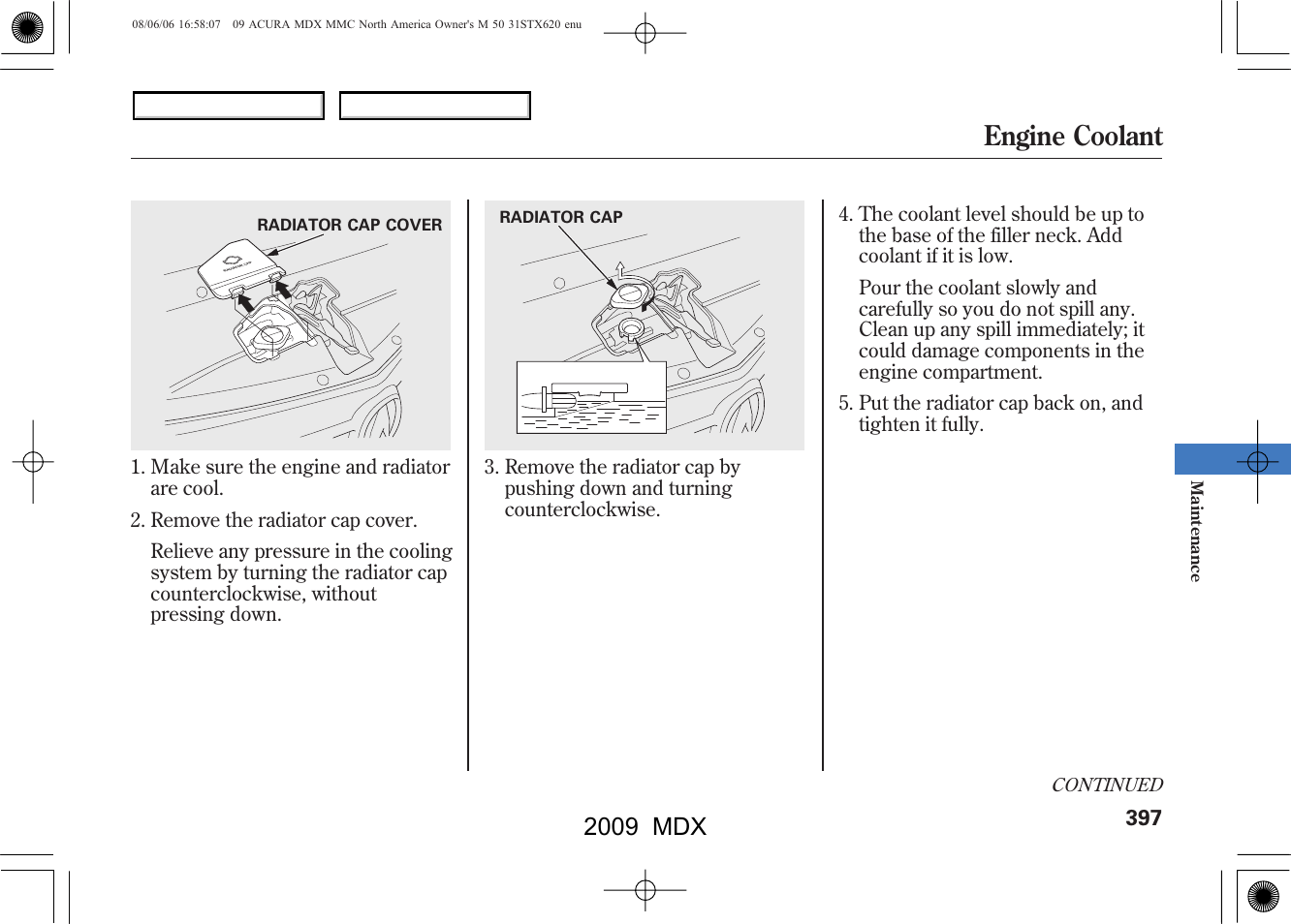 Engine coolant, 2009 mdx | Acura 2009 MDX - Owner's Manual User Manual | Page 401 / 489