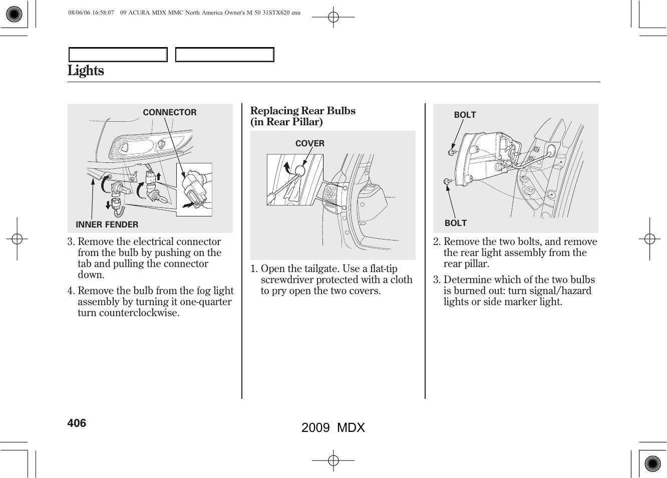 Lights, 2009 mdx | Acura 2009 MDX - Owner's Manual User Manual | Page 410 / 489