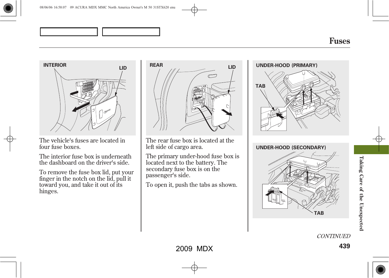 Fuses, 2009 mdx | Acura 2009 MDX - Owner's Manual User Manual | Page 443 / 489