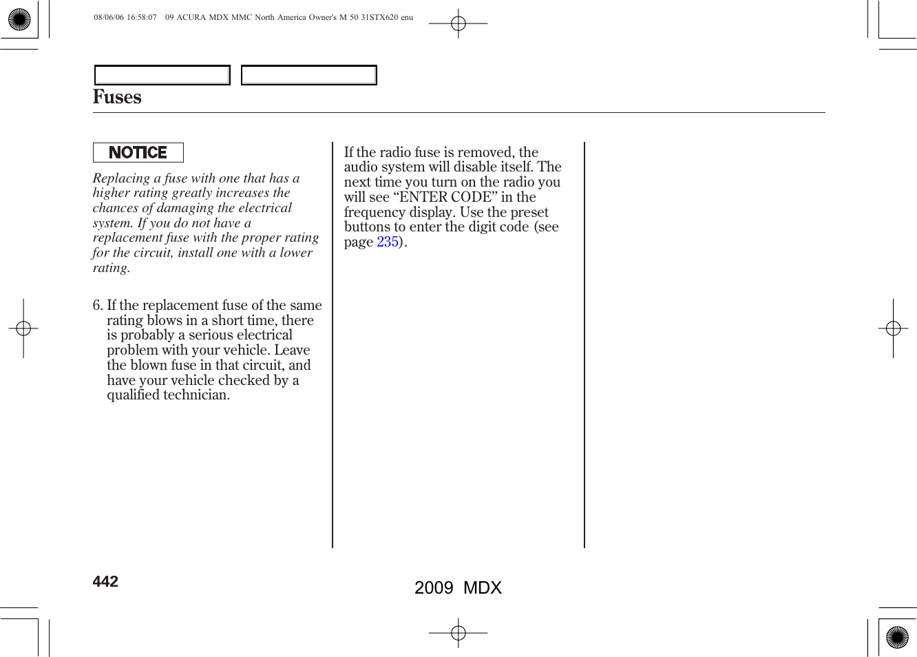 Fuses, 2009 mdx | Acura 2009 MDX - Owner's Manual User Manual | Page 446 / 489