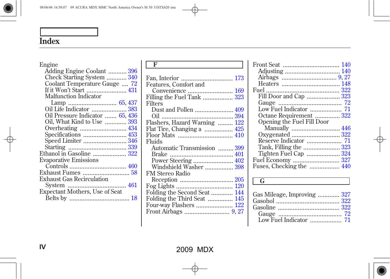 Index | Acura 2009 MDX - Owner's Manual User Manual | Page 478 / 489