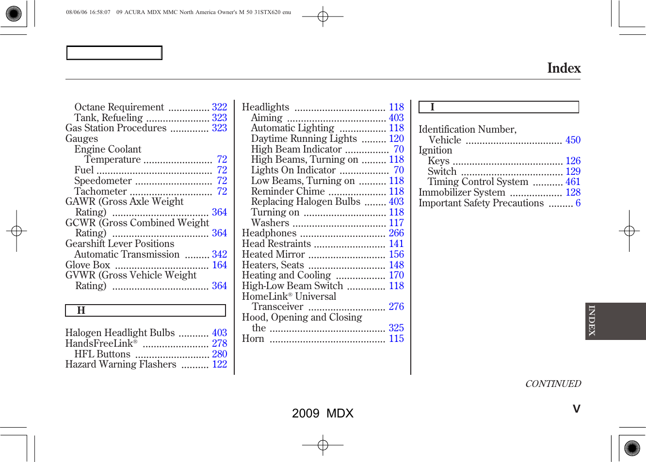 Index, 2009 mdx | Acura 2009 MDX - Owner's Manual User Manual | Page 479 / 489