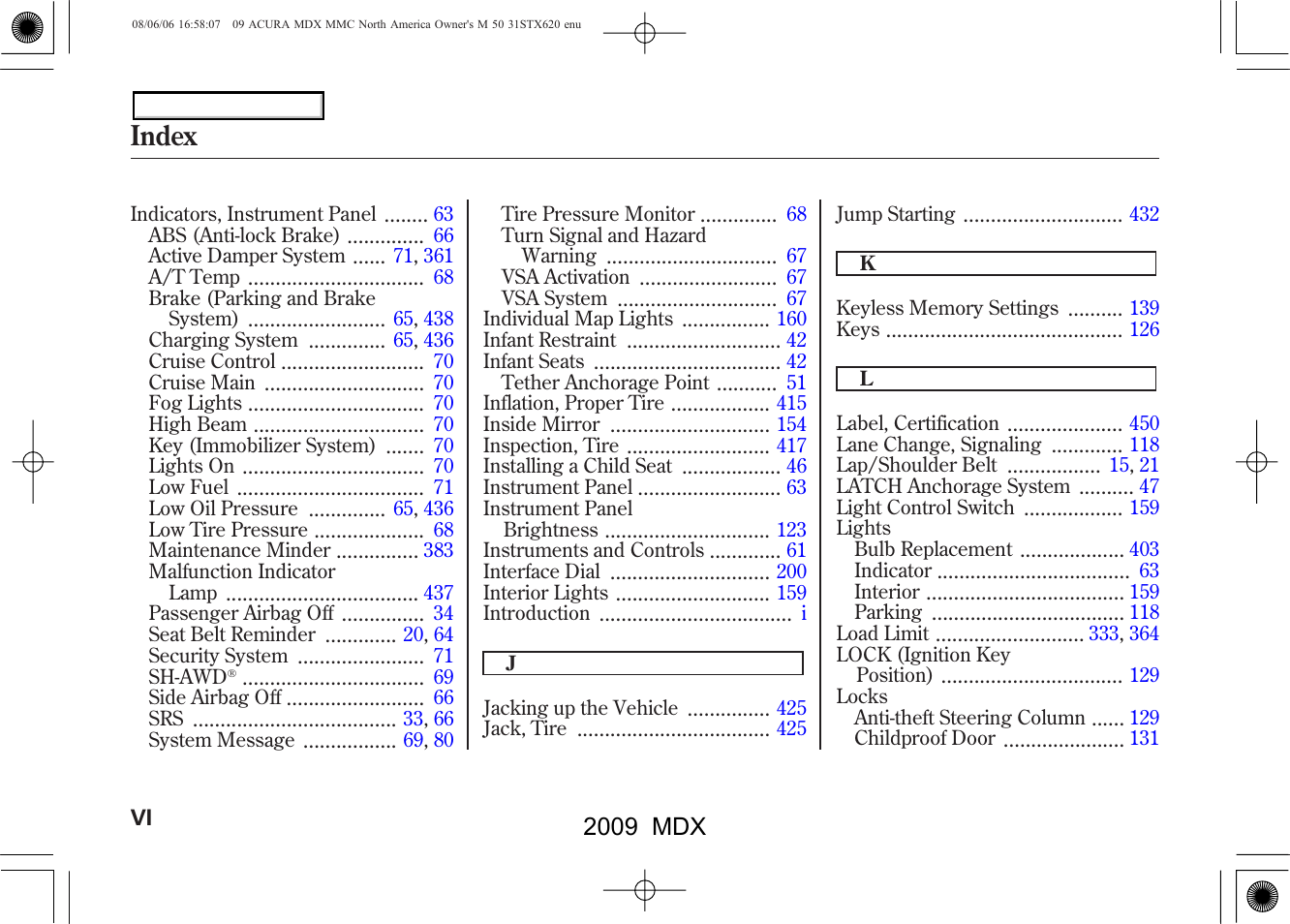 Index, 2009 mdx | Acura 2009 MDX - Owner's Manual User Manual | Page 480 / 489