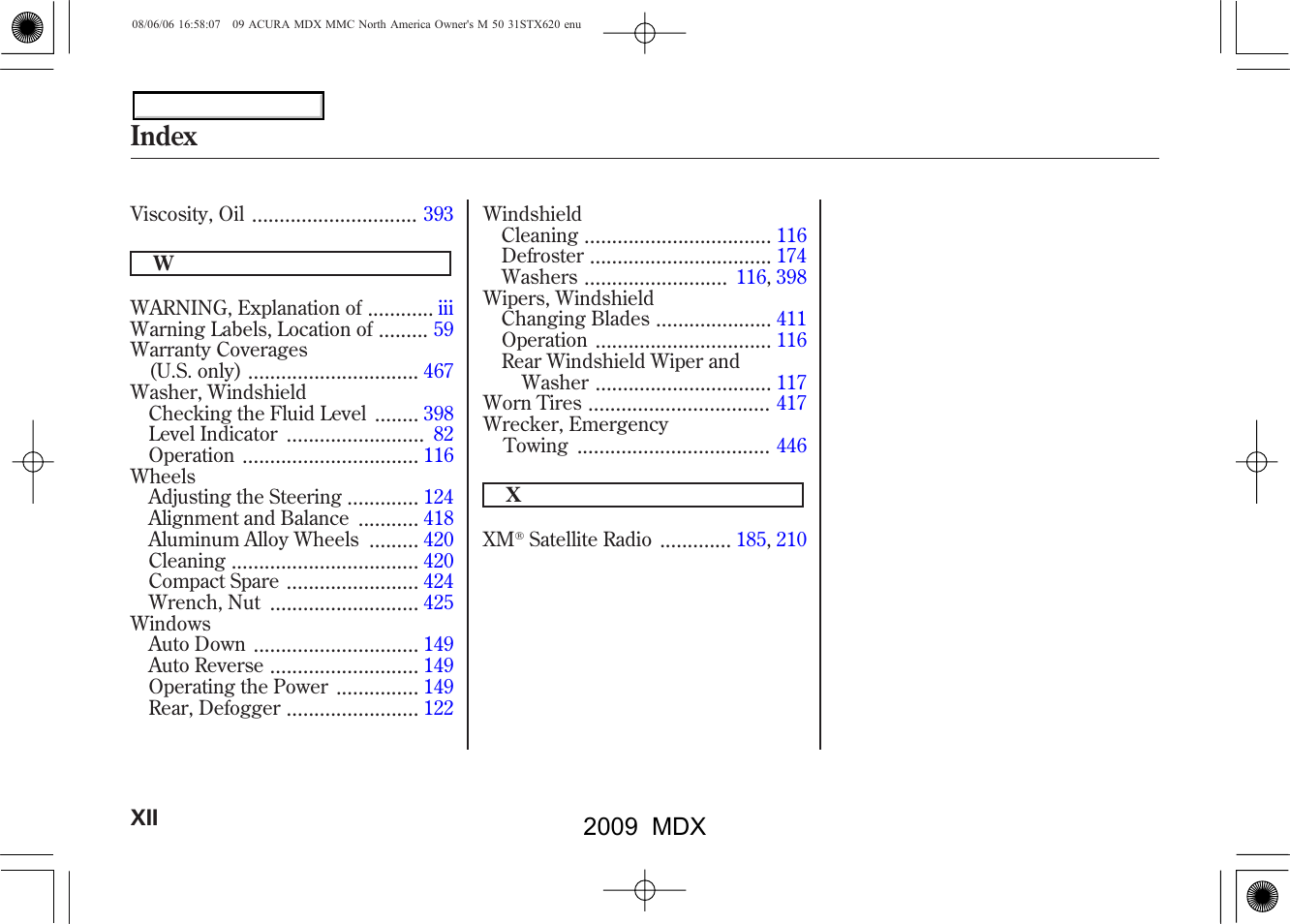 Index, 2009 mdx | Acura 2009 MDX - Owner's Manual User Manual | Page 486 / 489