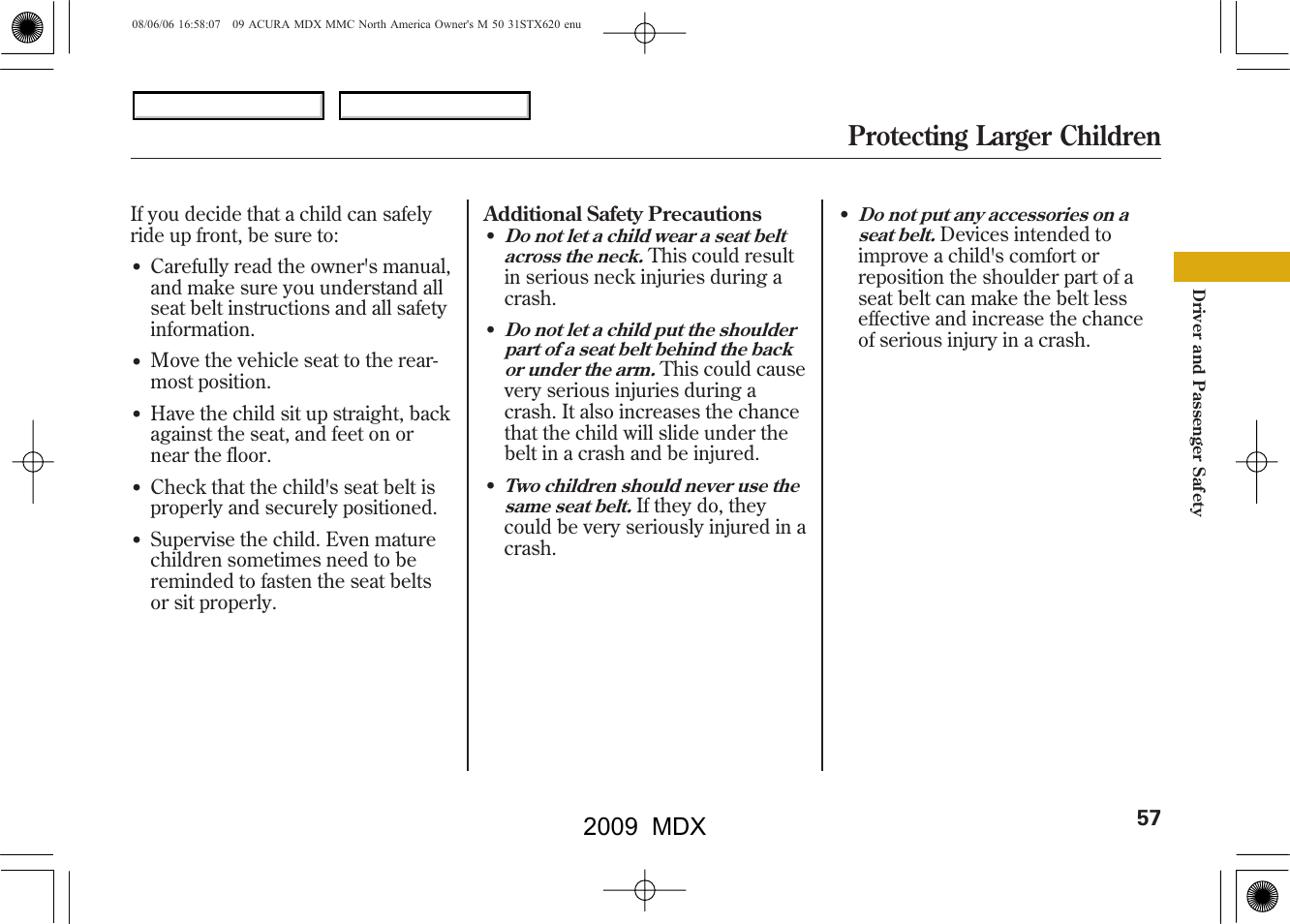 Protecting larger children, 2009 mdx | Acura 2009 MDX - Owner's Manual User Manual | Page 61 / 489