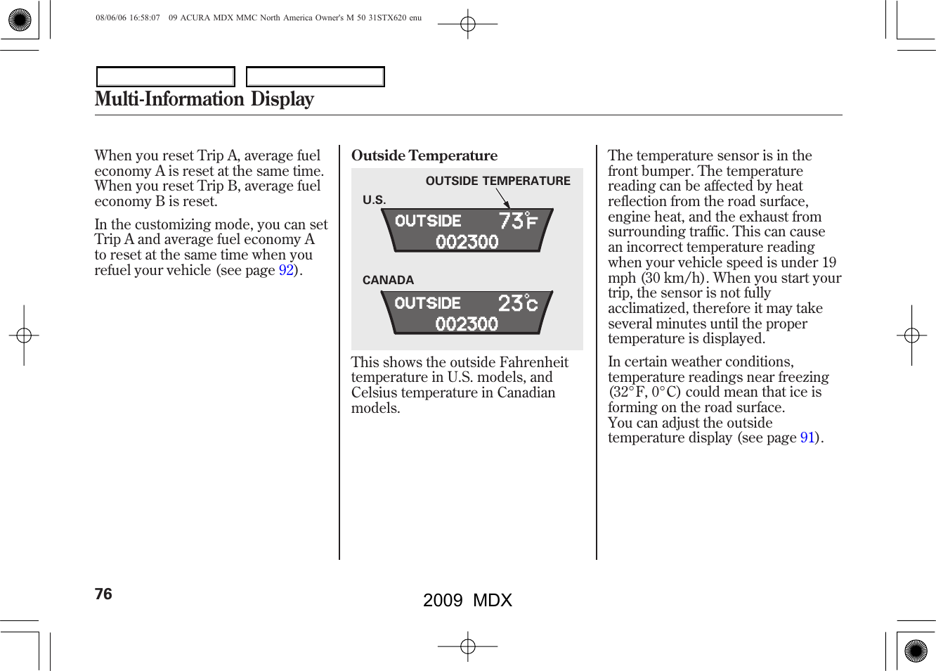 Multi-information display, 2009 mdx | Acura 2009 MDX - Owner's Manual User Manual | Page 80 / 489