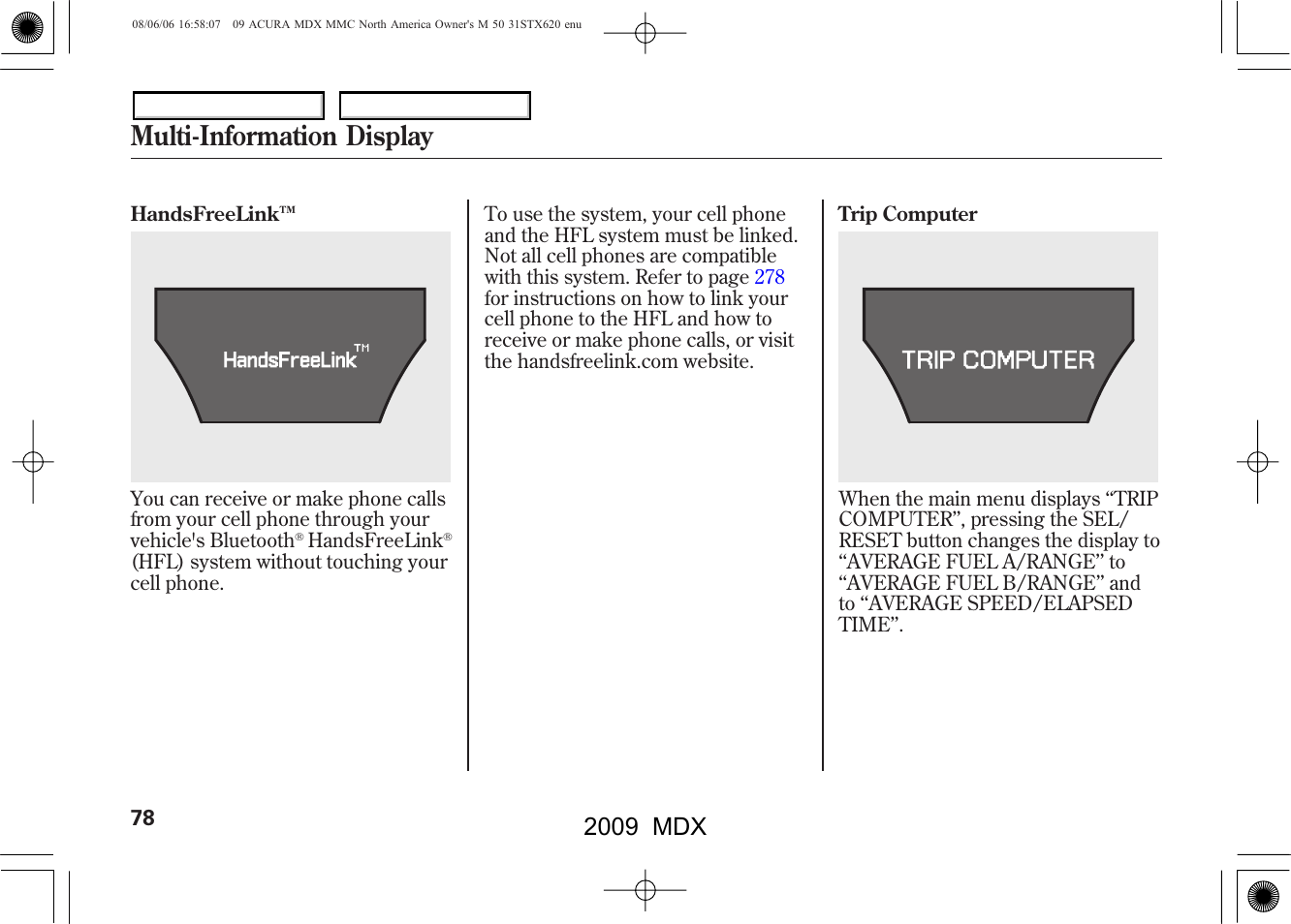 Multi-information display, 2009 mdx | Acura 2009 MDX - Owner's Manual User Manual | Page 82 / 489