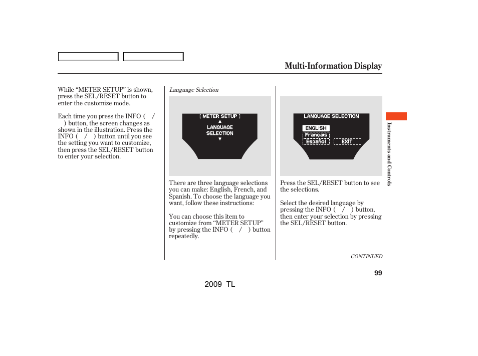 Multi-information display, 2009 tl | Acura 2009 TL - Owner's Manual User Manual | Page 102 / 648