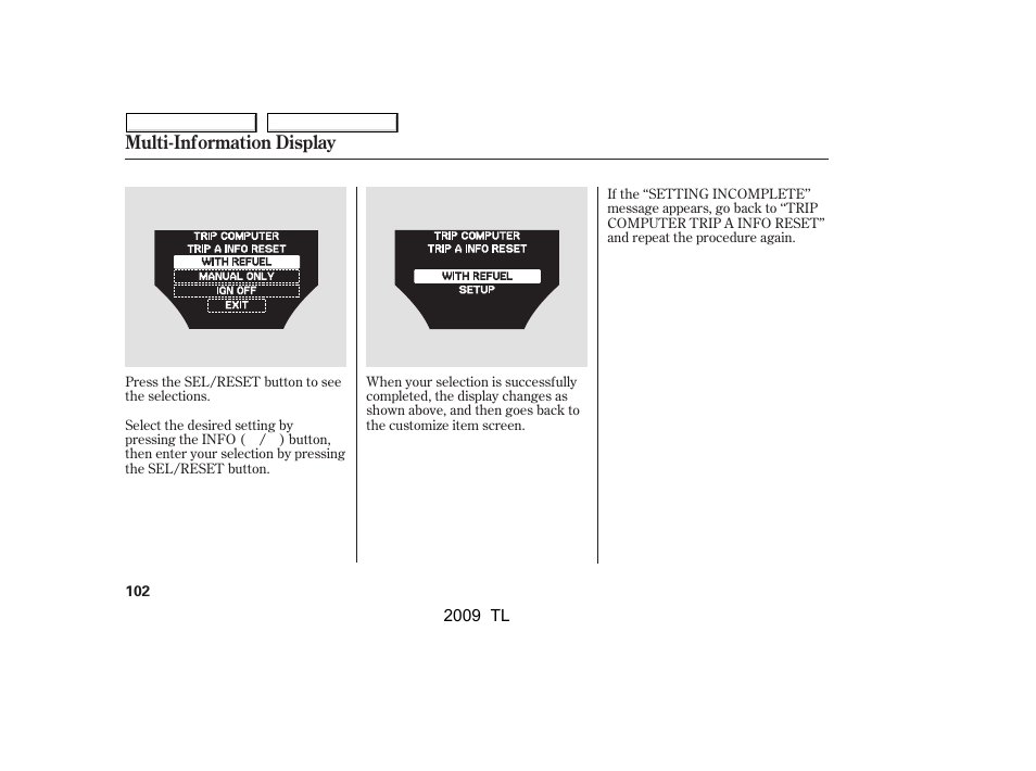 Multi-information display | Acura 2009 TL - Owner's Manual User Manual | Page 105 / 648