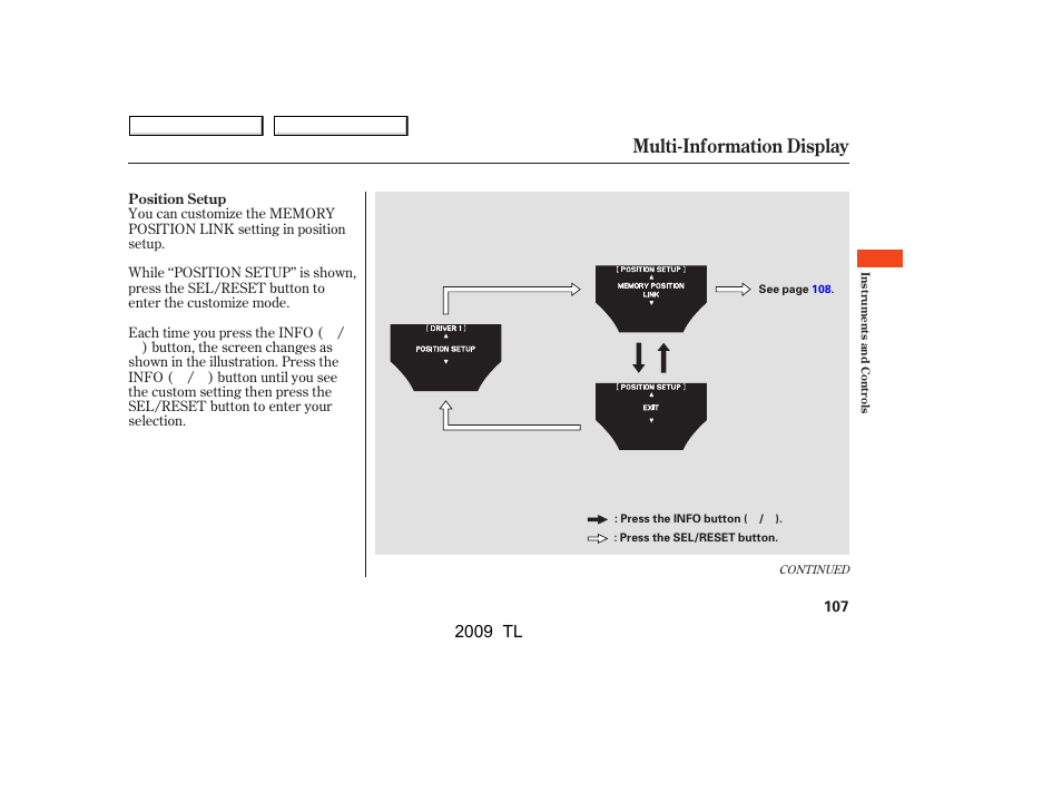 Multi-information display, 2009 tl | Acura 2009 TL - Owner's Manual User Manual | Page 110 / 648