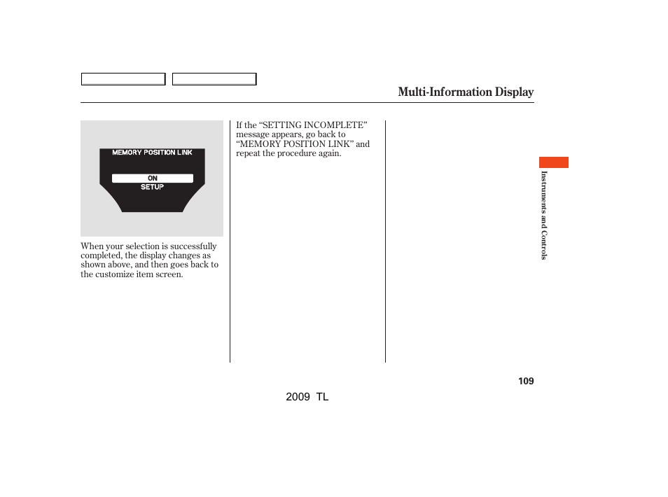Multi-information display, 2009 tl | Acura 2009 TL - Owner's Manual User Manual | Page 112 / 648