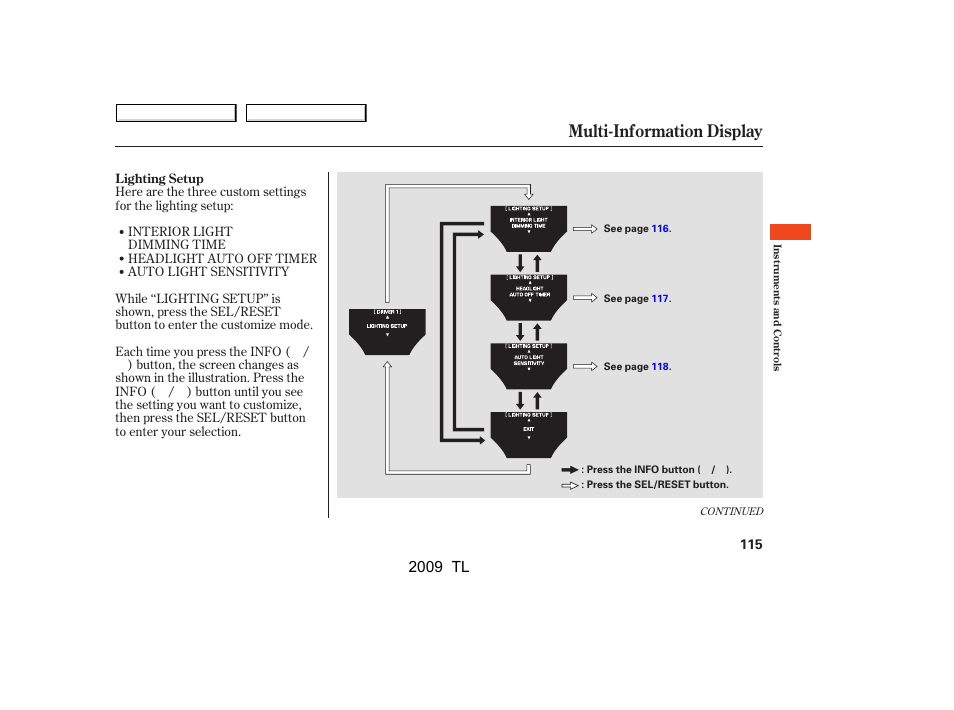 Multi-information display, 2009 tl | Acura 2009 TL - Owner's Manual User Manual | Page 118 / 648