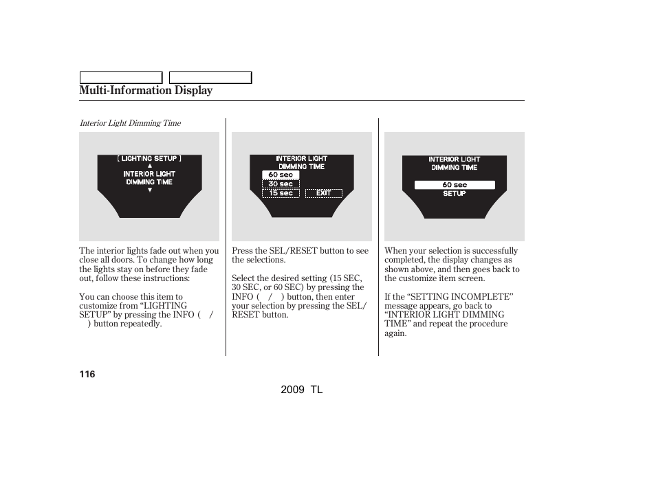Multi-information display | Acura 2009 TL - Owner's Manual User Manual | Page 119 / 648