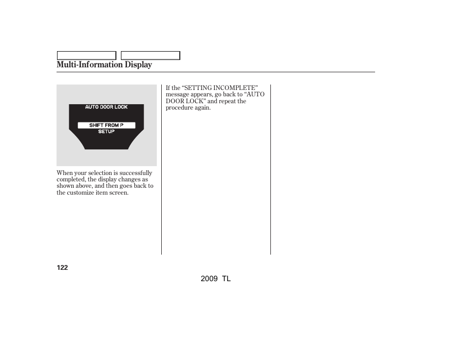 Multi-information display | Acura 2009 TL - Owner's Manual User Manual | Page 125 / 648