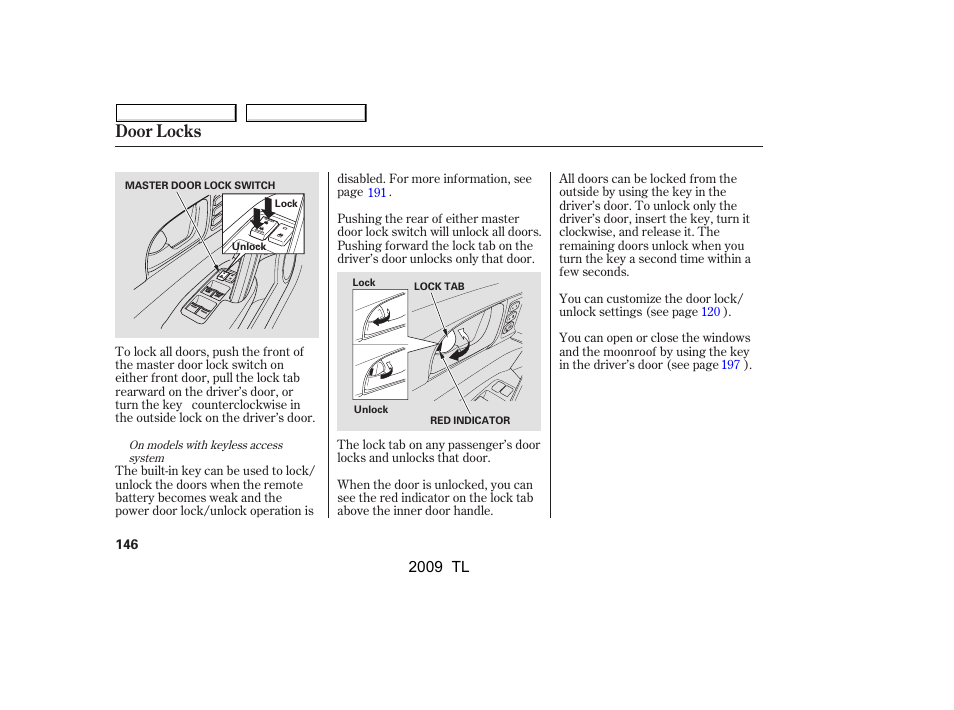 Door locks | Acura 2009 TL - Owner's Manual User Manual | Page 149 / 648
