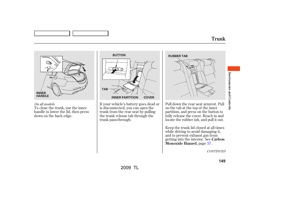 Trunk, 2009 tl | Acura 2009 TL - Owner's Manual User Manual | Page 152 / 648