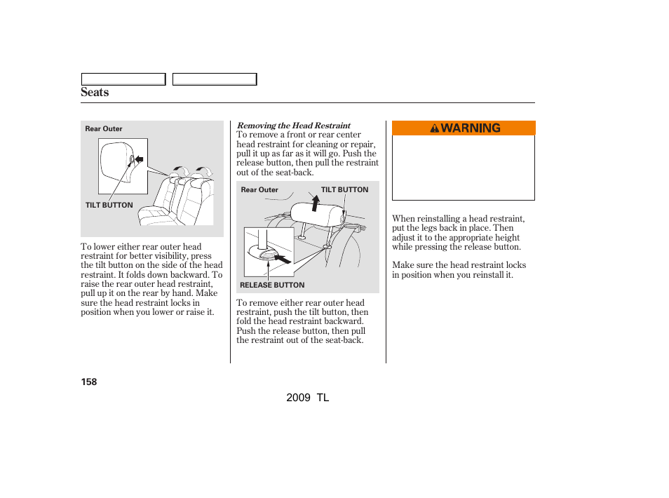 Seats | Acura 2009 TL - Owner's Manual User Manual | Page 161 / 648