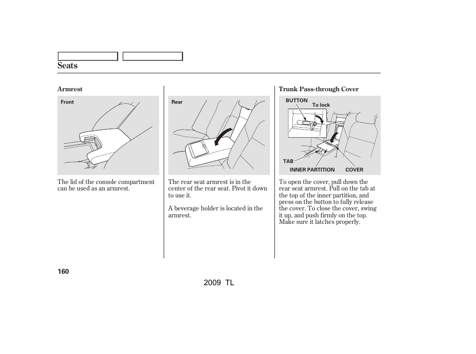 Seats, 2009 tl | Acura 2009 TL - Owner's Manual User Manual | Page 163 / 648