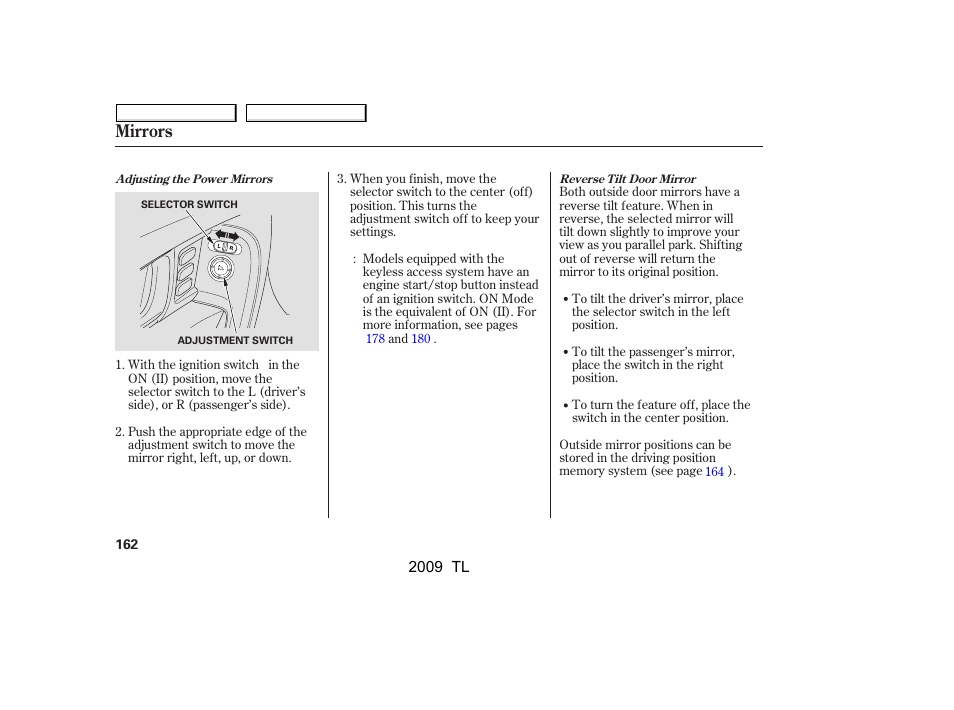 Mirrors | Acura 2009 TL - Owner's Manual User Manual | Page 165 / 648