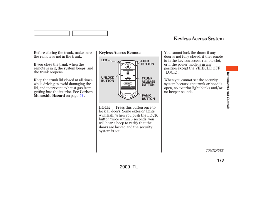 Keyless access system, 2009 tl | Acura 2009 TL - Owner's Manual User Manual | Page 176 / 648