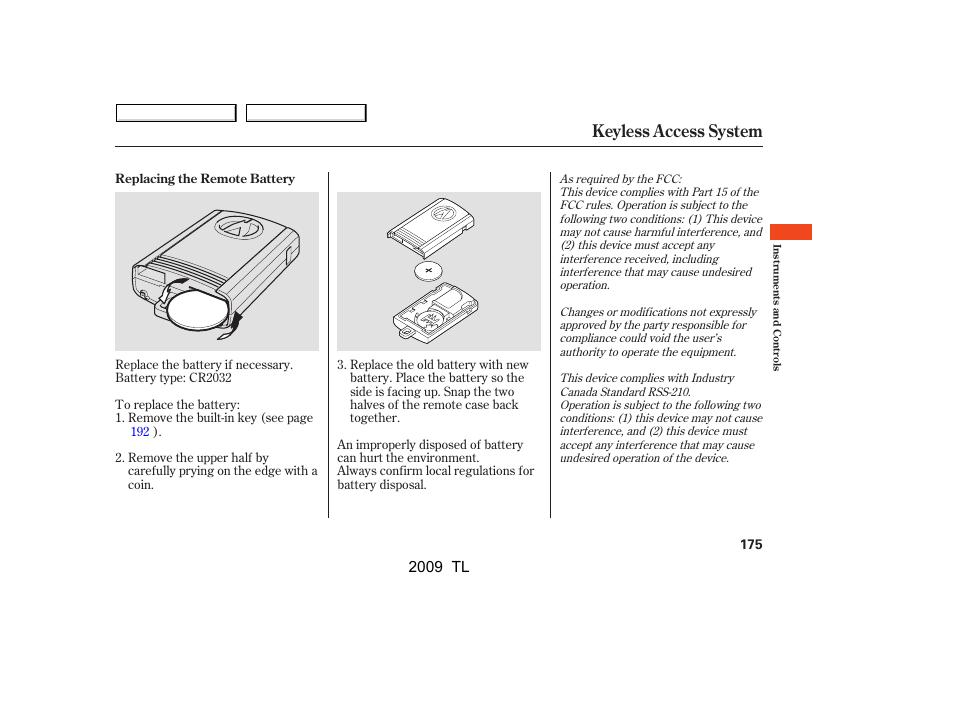 Keyless access system, 2009 tl | Acura 2009 TL - Owner's Manual User Manual | Page 178 / 648