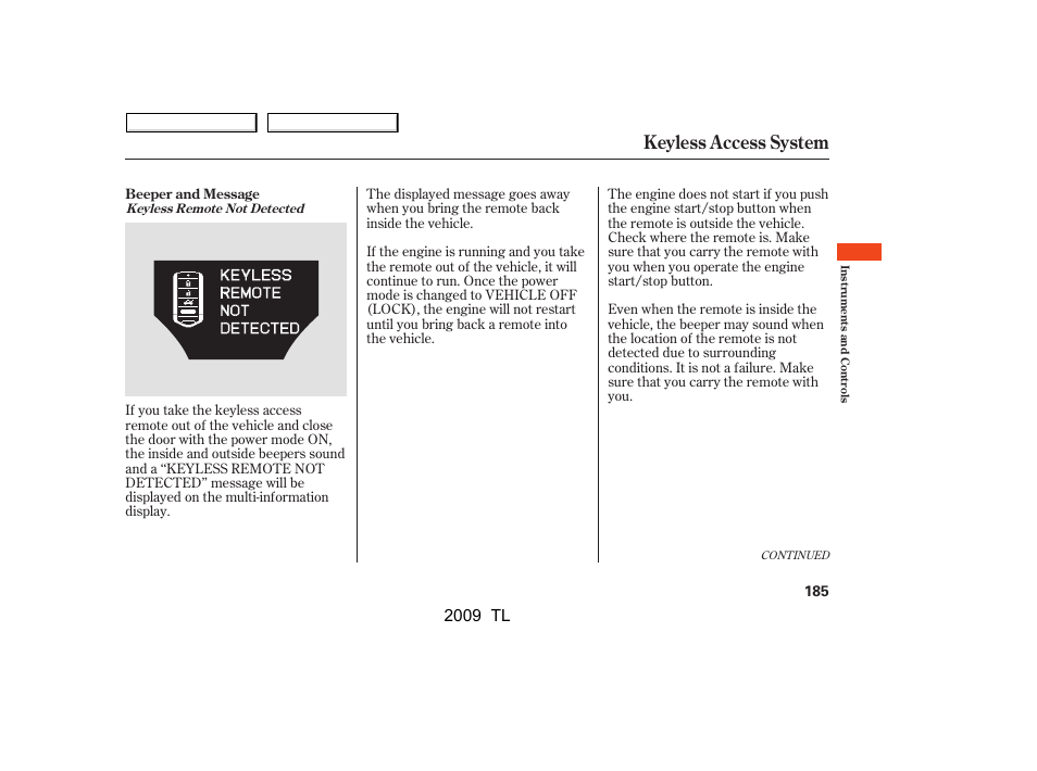 Keyless access system, 2009 tl | Acura 2009 TL - Owner's Manual User Manual | Page 188 / 648