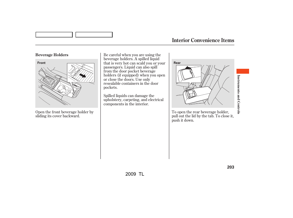 Interior convenience items, 2009 tl | Acura 2009 TL - Owner's Manual User Manual | Page 206 / 648