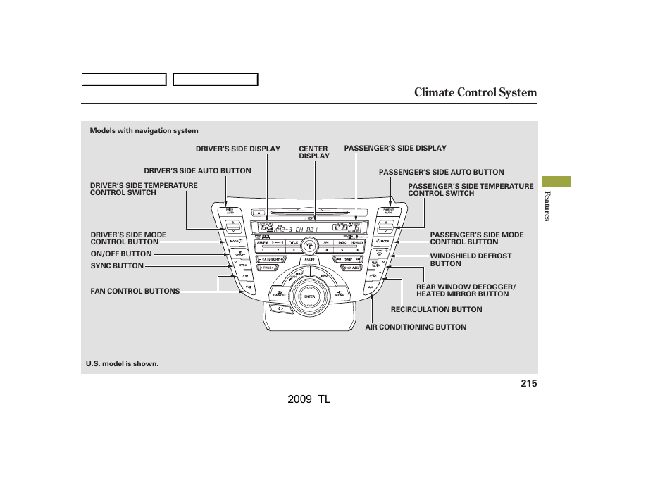 Climate control system, 2009 tl | Acura 2009 TL - Owner's Manual User Manual | Page 218 / 648