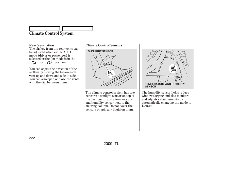 Climate control system | Acura 2009 TL - Owner's Manual User Manual | Page 225 / 648