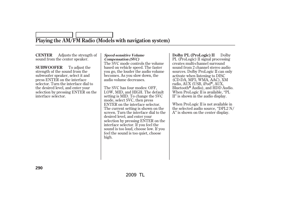 Acura 2009 TL - Owner's Manual User Manual | Page 293 / 648
