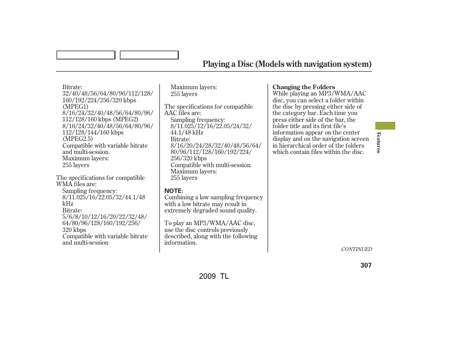 Playing a disc (models with navigation system) | Acura 2009 TL - Owner's Manual User Manual | Page 310 / 648