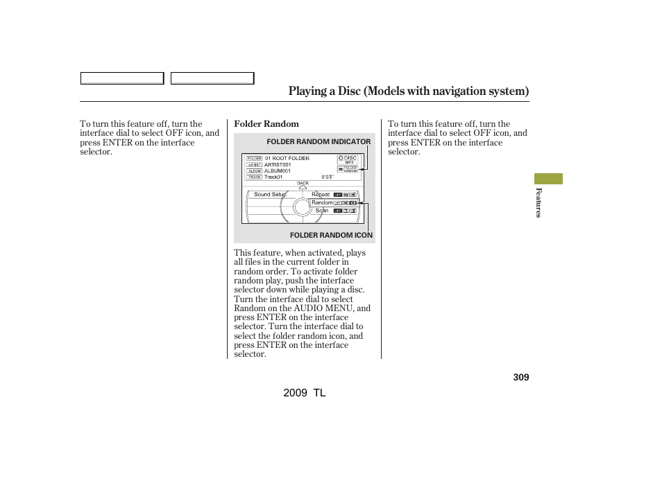 Playing a disc (models with navigation system), 2009 tl | Acura 2009 TL - Owner's Manual User Manual | Page 312 / 648