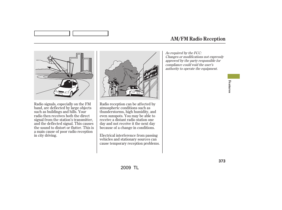 Am/fm radio reception | Acura 2009 TL - Owner's Manual User Manual | Page 376 / 648