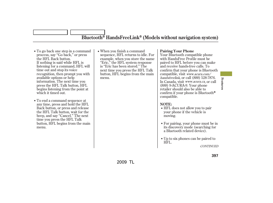 Acura 2009 TL - Owner's Manual User Manual | Page 400 / 648