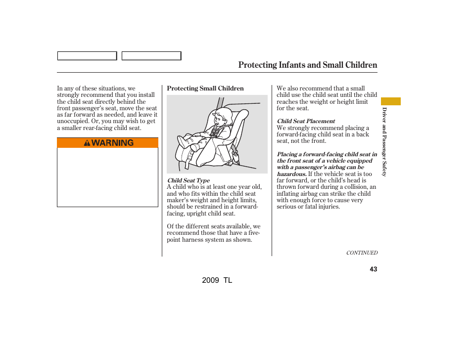 Protecting infants and small children, 2009 tl | Acura 2009 TL - Owner's Manual User Manual | Page 46 / 648