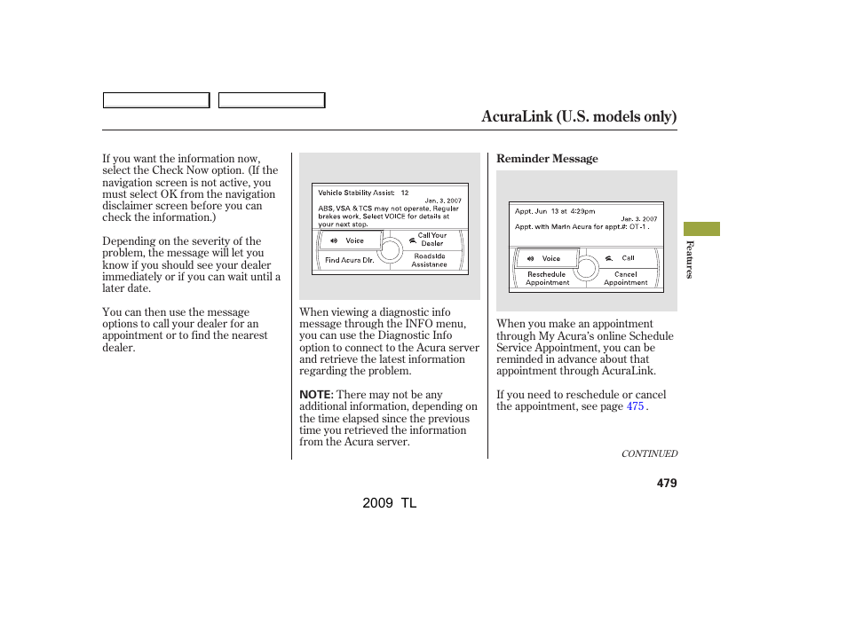 Acuralink (u.s. models only) | Acura 2009 TL - Owner's Manual User Manual | Page 482 / 648