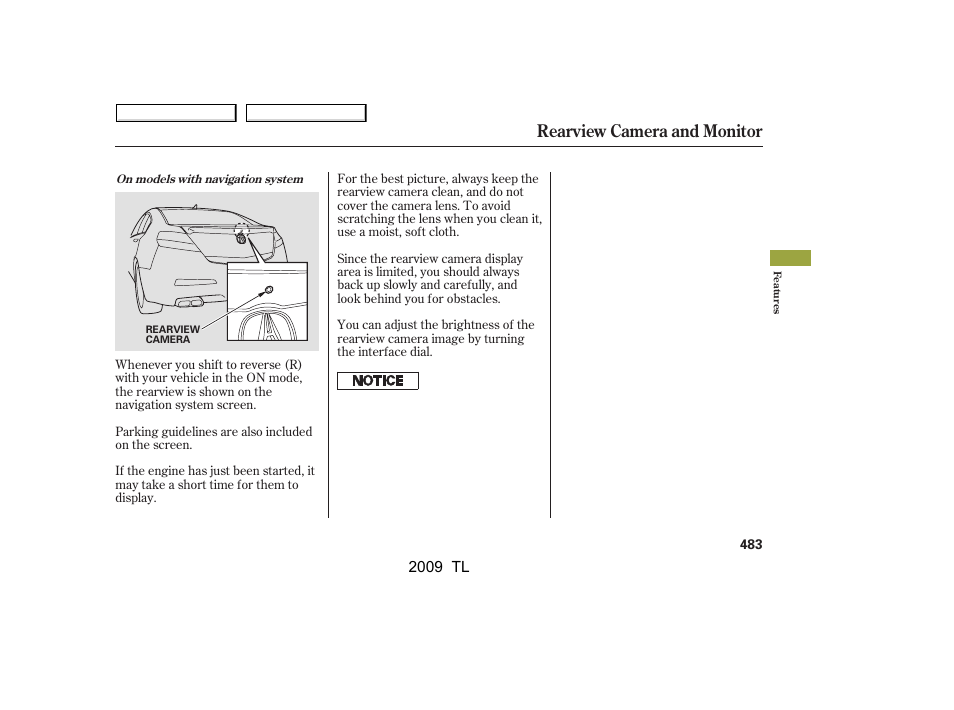 Rearview camera and monitor | Acura 2009 TL - Owner's Manual User Manual | Page 486 / 648