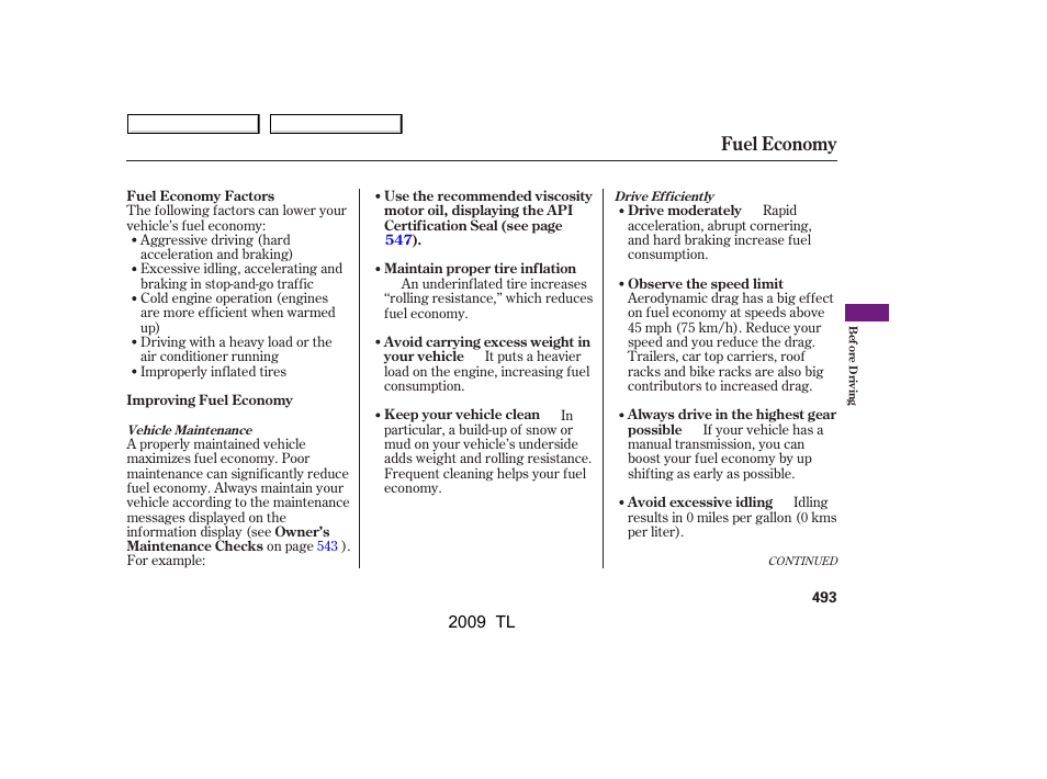 Fuel economy | Acura 2009 TL - Owner's Manual User Manual | Page 496 / 648
